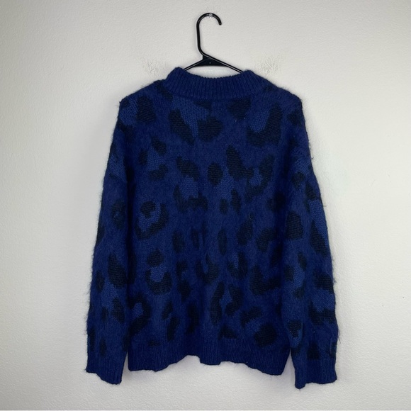 Kate Spade New York Alpaca Blend Leopard Sweater in Navy and Black sz XL - Picture 3 of 8